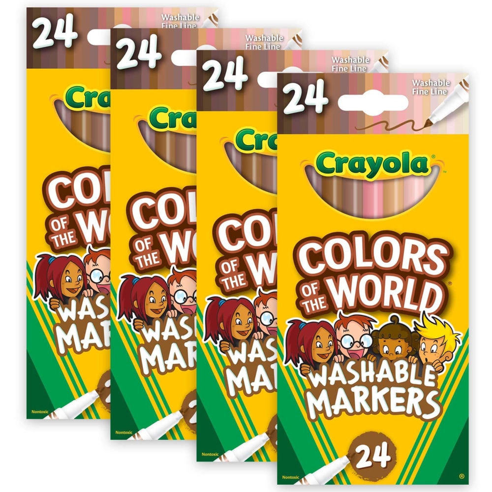 Crayola Colors Of The World Fine Line Markers, Set Of 4 Packs, Fine Point, Assorted Colors, 24 Markers Per Pack MPN:BIN587810-4