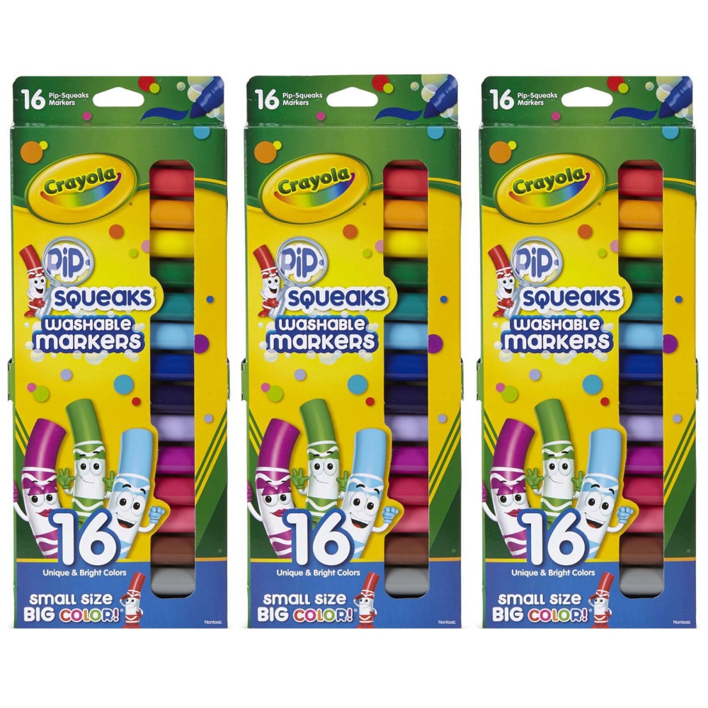 Crayola Pip Squeaks Washable Markers, Assorted Colors, 16 Markers Per Box, Set Of 3 Boxes MPN:BIN588703-3