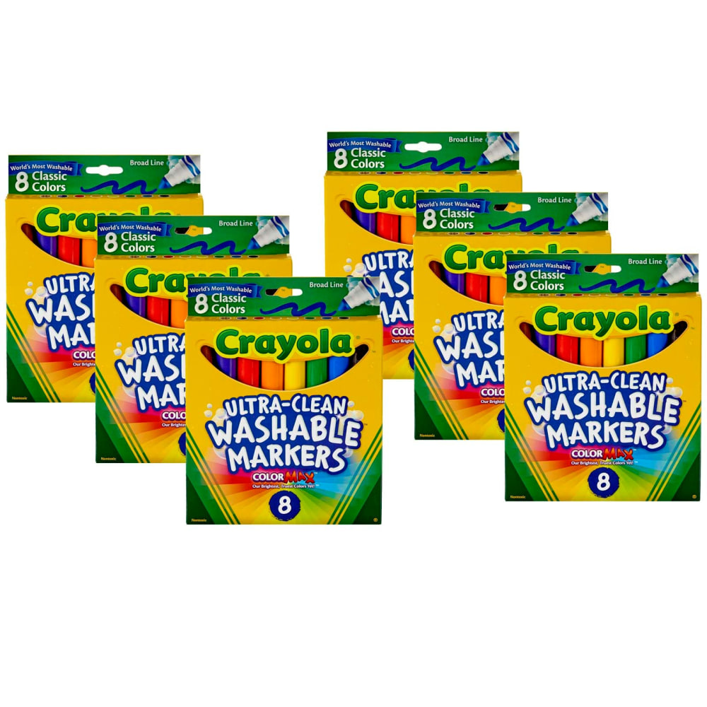 Crayola Ultra-Clean Markers, Pack Of 6 Boxes, Conical Tip, Classic Colors, 8 Markers Per Box MPN:BIN7808-6