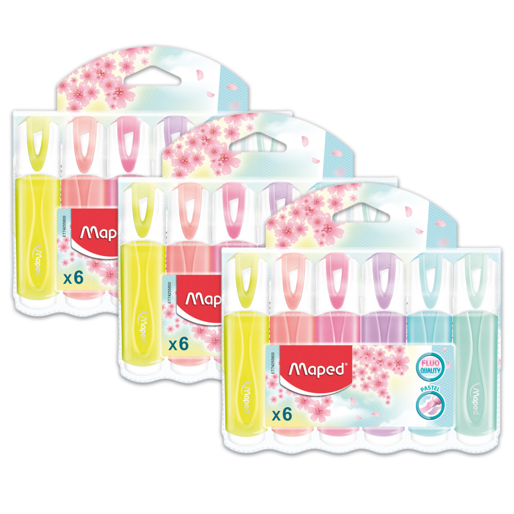 Maped Fluo Peps Classic Pastel Highlighter, 6 Per Pack, Set Of 3 Packs MPN:MAP742558-3