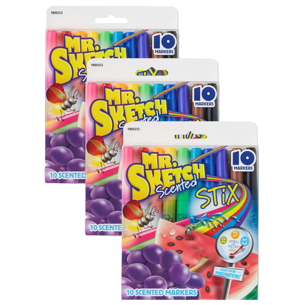 Mr. Sketch Scented Stix Markers, Bullet Point, Assorted Colors, 10 Markers Per Pack, Set Of 3 Packs MPN:SAN1905313-3