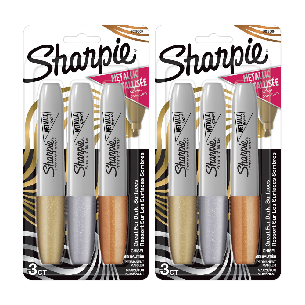 Sharpie Metallic Permanent Markers, Chisel Tip, Assorted Colors, Pack Of 3 Markers, Set Of 2 Packs MPN:SAN2089609-2