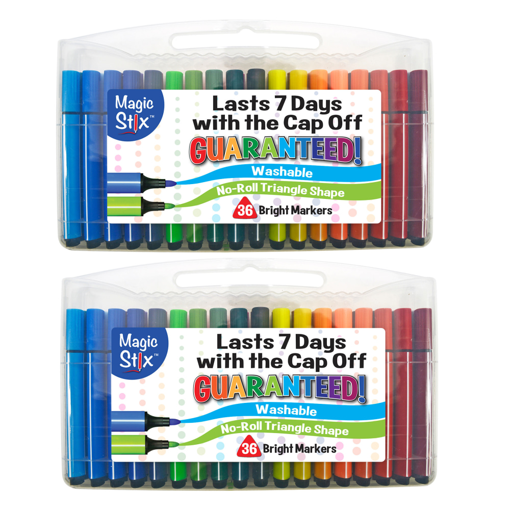 The Pencil Grip Magic Stix Triangular Markers, Bullet Point, Assorted Colors, 36 Markers Per Pack, Set Of 2 Packs MPN:TPG399-2
