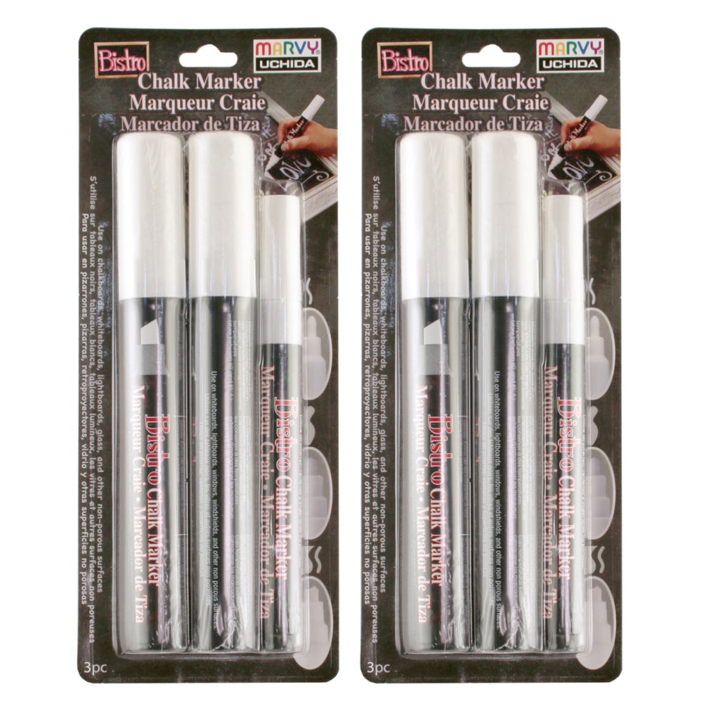 Marvy Uchida Bistro Chalk Marker Combo Sets, 6 Markers Total, Broad/Chisel/Fine Tip, White, 3 Markers Per Set, Pack Of 2 Sets MPN:UCH480233A-2