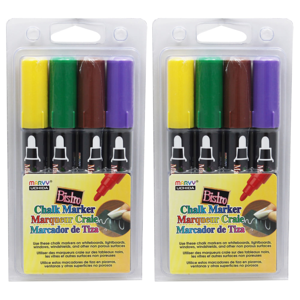 Marvy Uchida Bistro Chalk Markers, Broad Point, 6mm, Black Barrels, Assorted Inks, Set Of 8 Markers MPN:UCH4804D-2