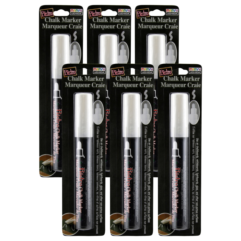 Marvy Uchida Bistro Chalk Markers, Broad Tip, White, Pack Of 6 Markers MPN:UCH480CO-6