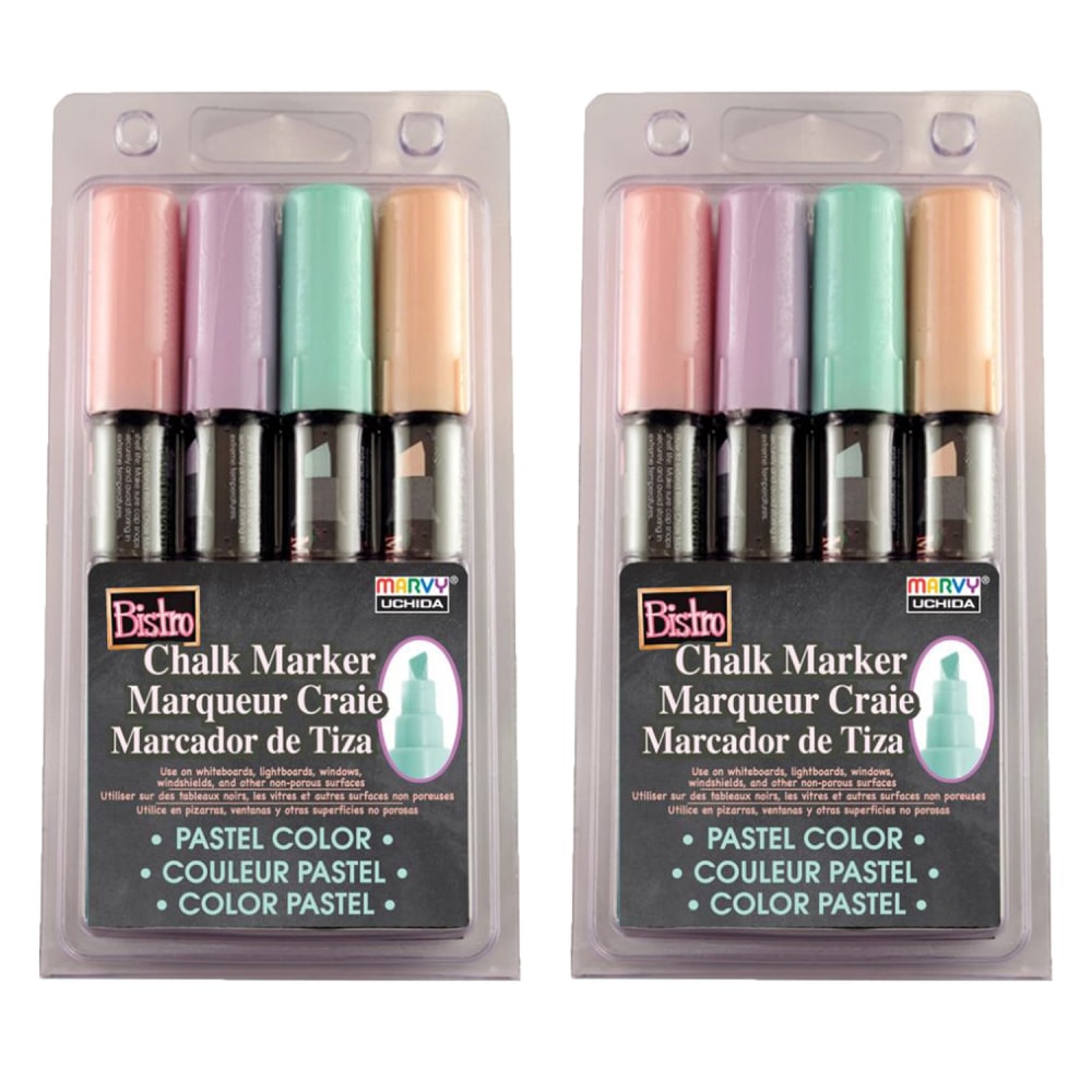 Marvy Uchida Bistro Chalk Markers, Chisel Tip, Assorted Colors, 4 Pens Per Pack, Set Of 2 Packs MPN:UCH4834P-2