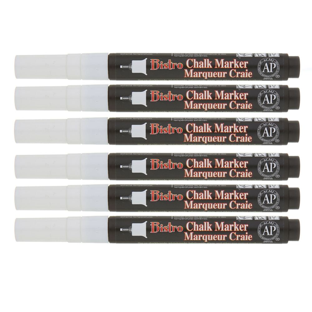 Marvy Uchida Bistro Marker Pens, Extra Fine Tip, Black Barrels, White Ink, Pack Of 6 Maker Pens MPN:UCH485C0-6