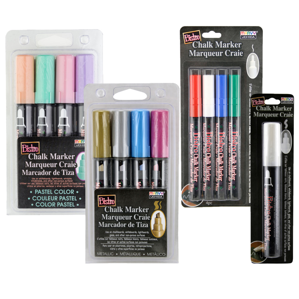 Marvy Uchida Bistro Chalk Markers, Chisel, Fine & Broad Tips, Assorted Colors, Pack Of 13 Pens MPN:UCHBCMKIT