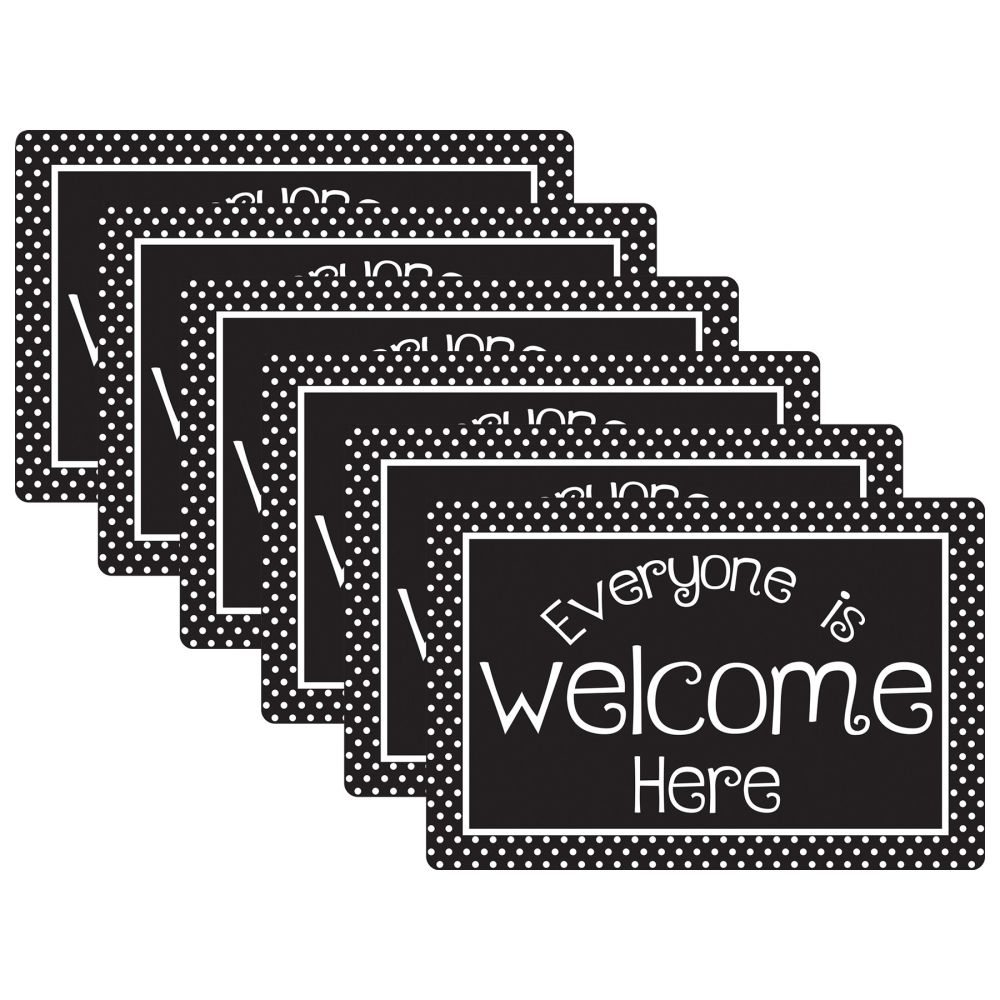 Ashley Smart Poly Computer Mouse Pad, 8in x 10in, Everyone is Welcome Here Black/White Dots, Pack Of 6 Mouse Pads MPN:ASH12509-6