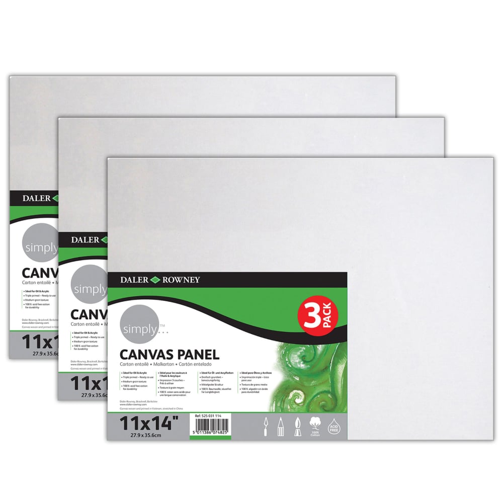 Daler-Rowney Simply White Cotton Canvas Panels, 14inH x 11inW x 3/8inD, White, 3 Panels Per Set, Bundle Of 3 Sets MPN:PACD525031114-3