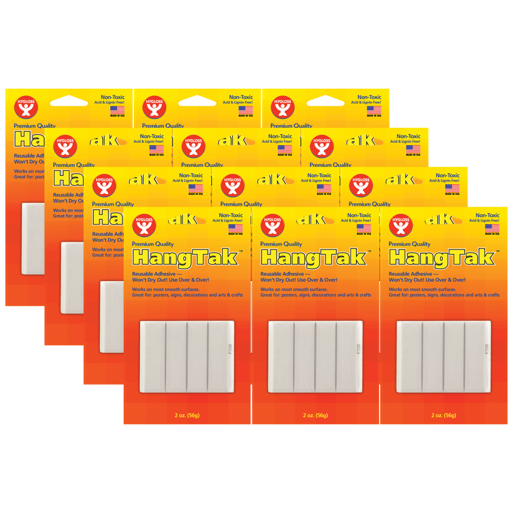 Hygloss HangTak Reusable Adhesive, White, 2 oz. Per Pack, Set Of 12 Packs MPN:HYG6503-12