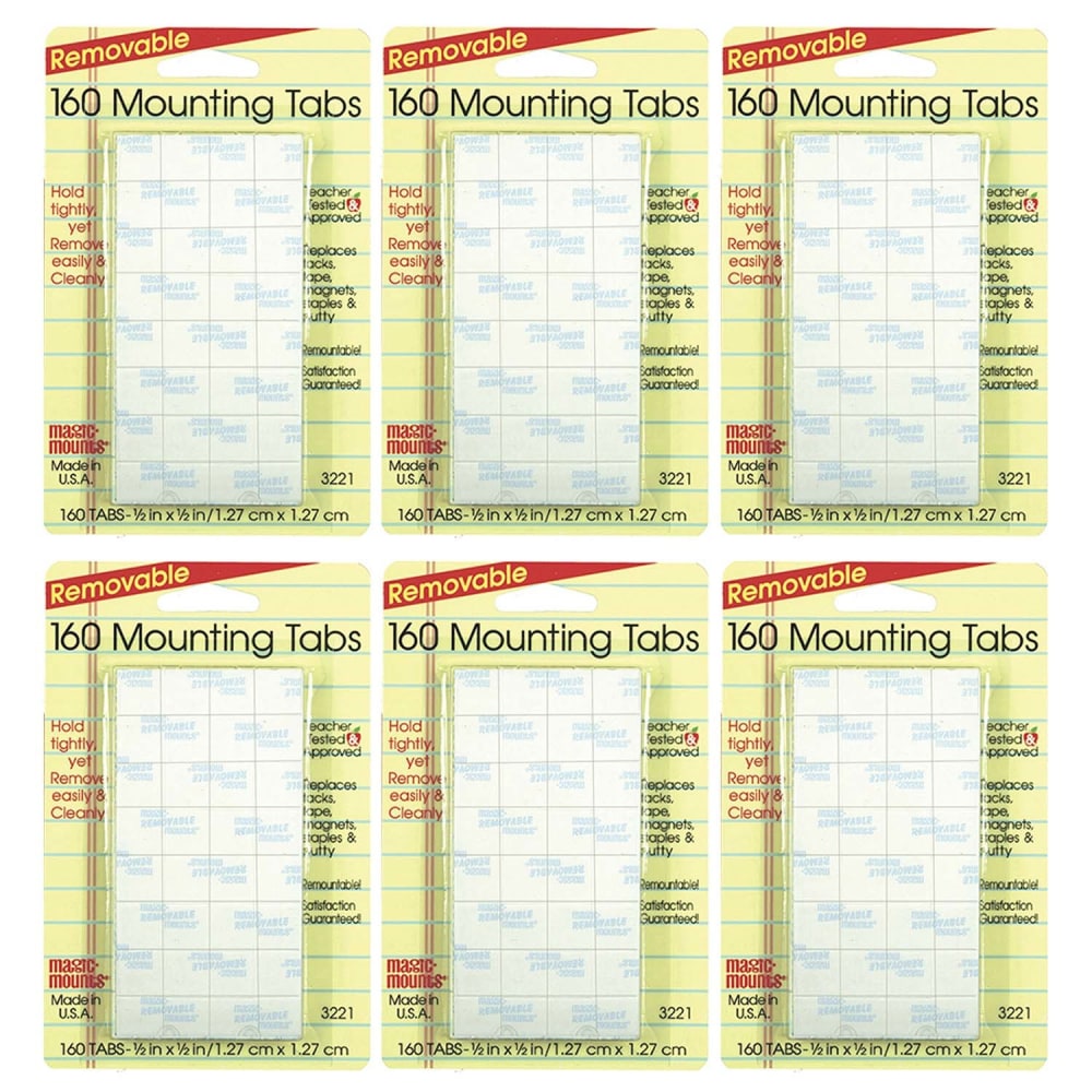 Magic-Mounts Removable Mounting Tabs, 1/2in x 1/2in, 160 Per Pack, Set Of 6 Packs MPN:MIL3221-6