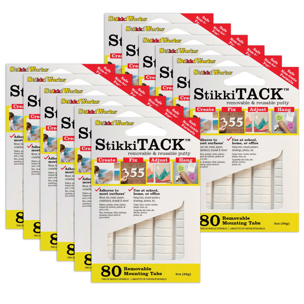 Stikkiworks Co. StikkiTack, White, 2 oz./80 Tabs Per Pack, Set Of 12 Packs MPN:STKST80W-12