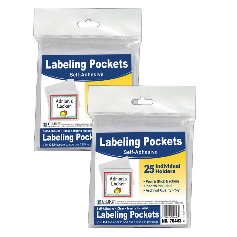 C-Line Self-Adhesive Labeling Pockets With Inserts, 3-3/4in x 3in, Clear, Pack Of 25 Pockets/Inserts, Set Of 2 Packs MPN:CLI70443-2