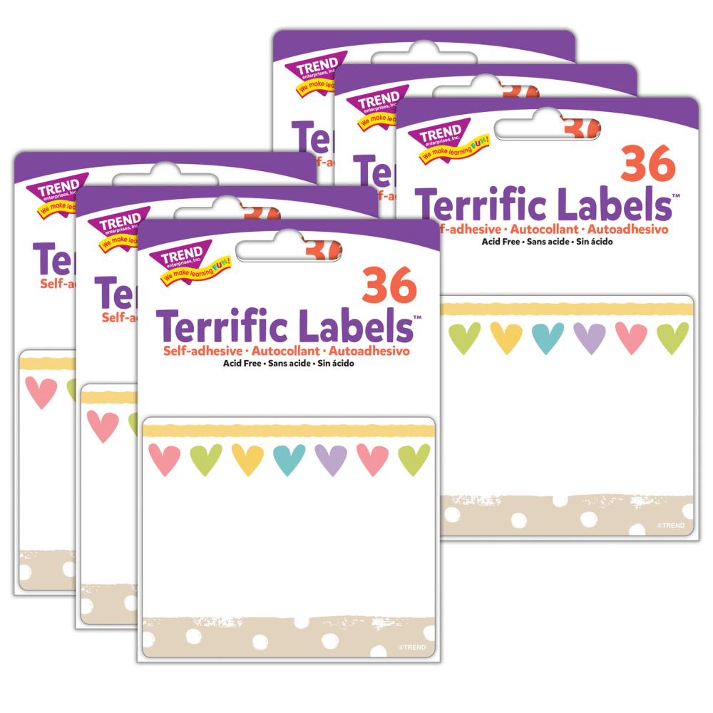 TREND Terrific Labels, T-68131-6, 3in x 2-1/2in, Take Heart, 36 Labels Per Pack, Bundle Of 6 Packs MPN:T-68131-6