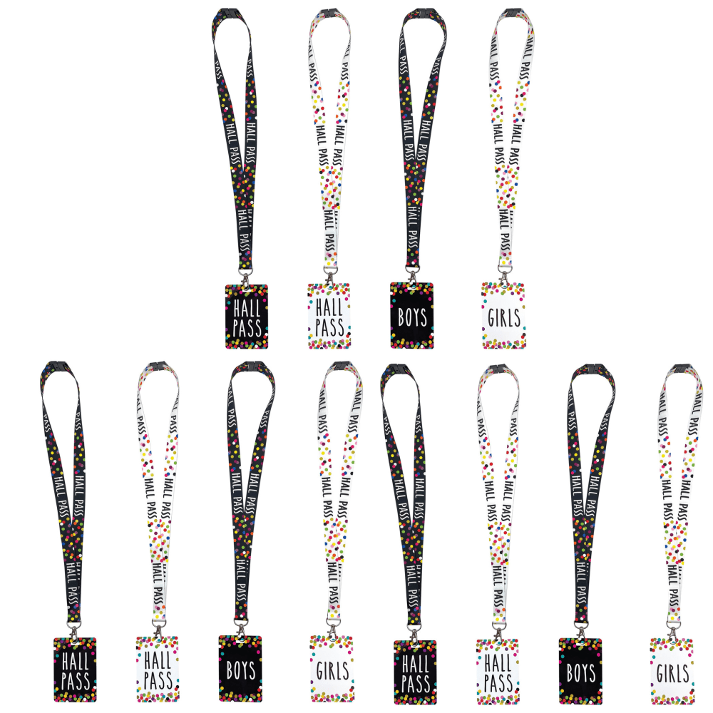 Teacher Created Resources Hall Passes With Lanyards, 16-1/2in, Confetti, 4 Passes Per Pack, Bundle Of 3 Packs MPN:TCR20319-3