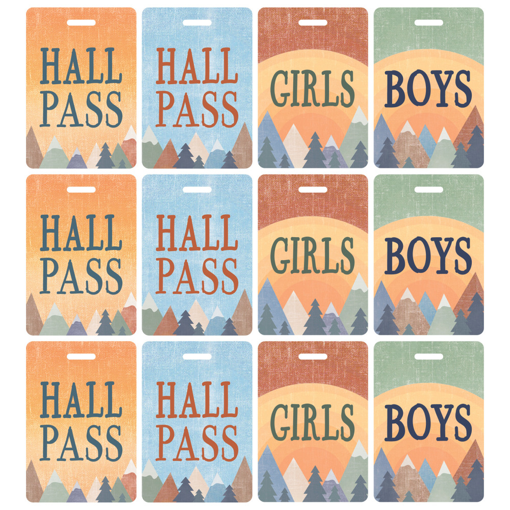 Teacher Created Resources Hall Passes With Lanyards, 16-1/2in, Moving Mountains, 4 Passes Per Pack, Bundle Of 3 Packs MPN:TCR20321-3