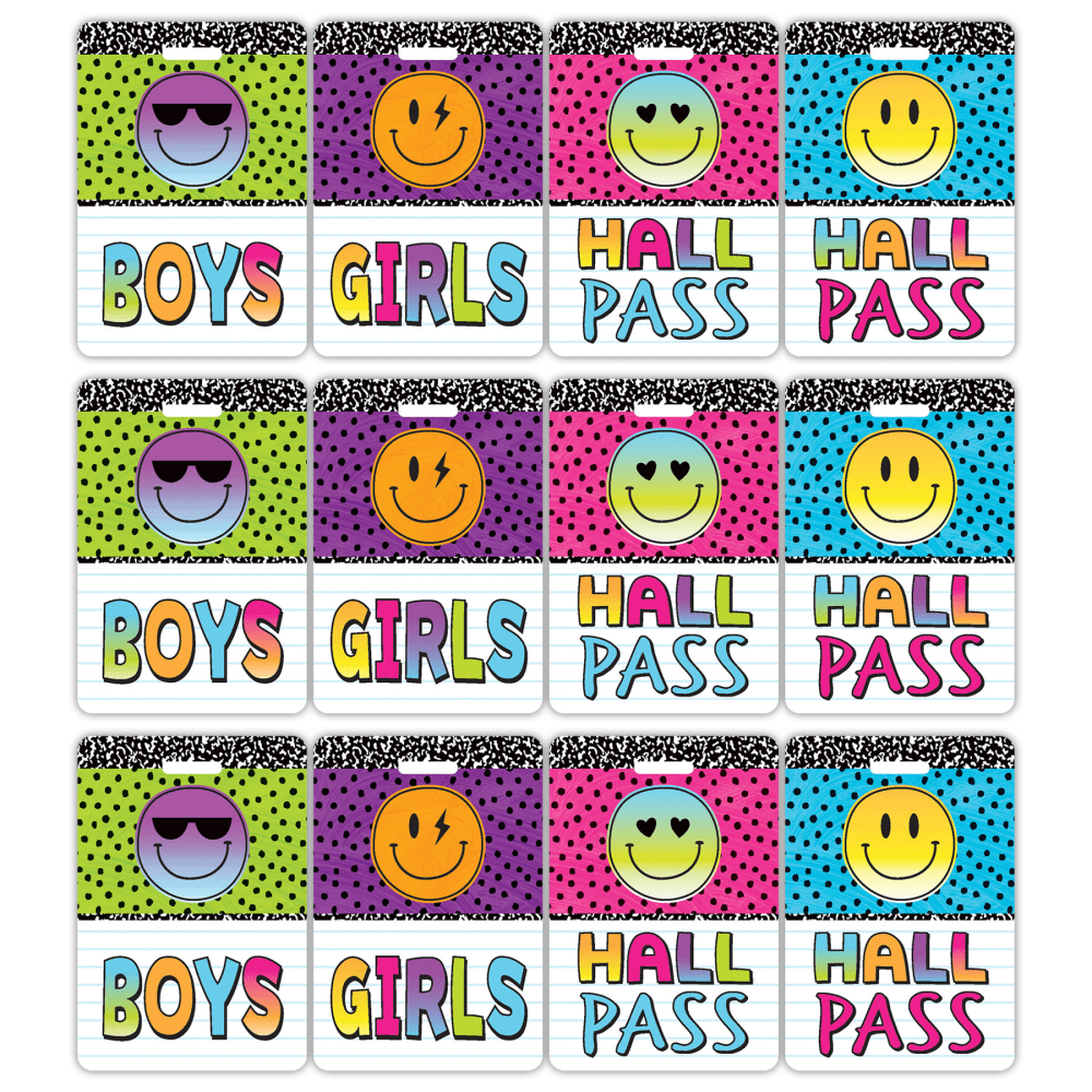 Teacher Created Resources Hall Passes With Lanyards, 16-1/2in, Brights 4Ever, 4 Passes Per Pack, Bundle Of 3 Packs MPN:TCR20322-3