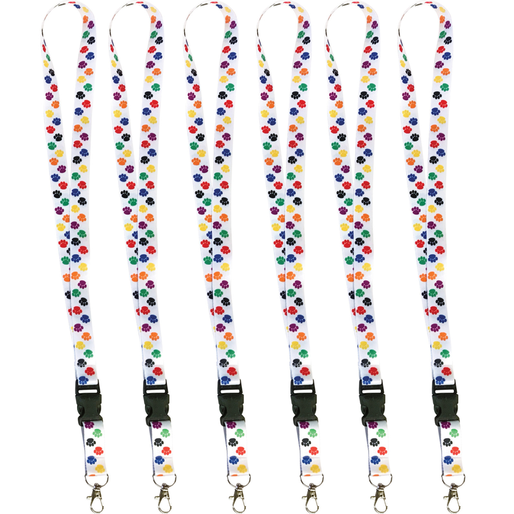 Teacher Created Resources Lanyards, 21-3/4in x 3/4in, Colorful Paw Print, Bundle Of 6 Lanyards MPN:TCR20350-6