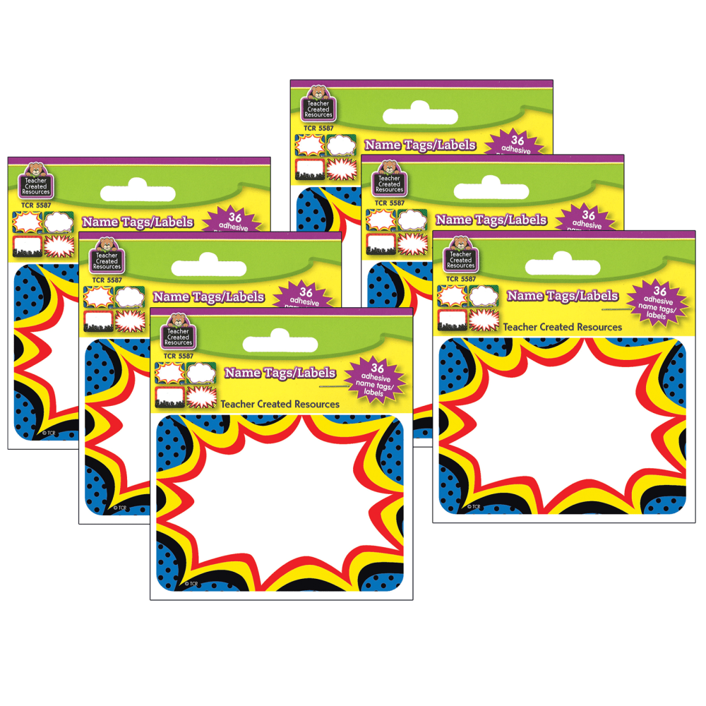 Teacher Created Materials Name Tags, Superhero, 2-1/2inH x 3-1/2inW, 36 Name Tags Per Pack, Set Of 6 Packs MPN:TCR5587-6