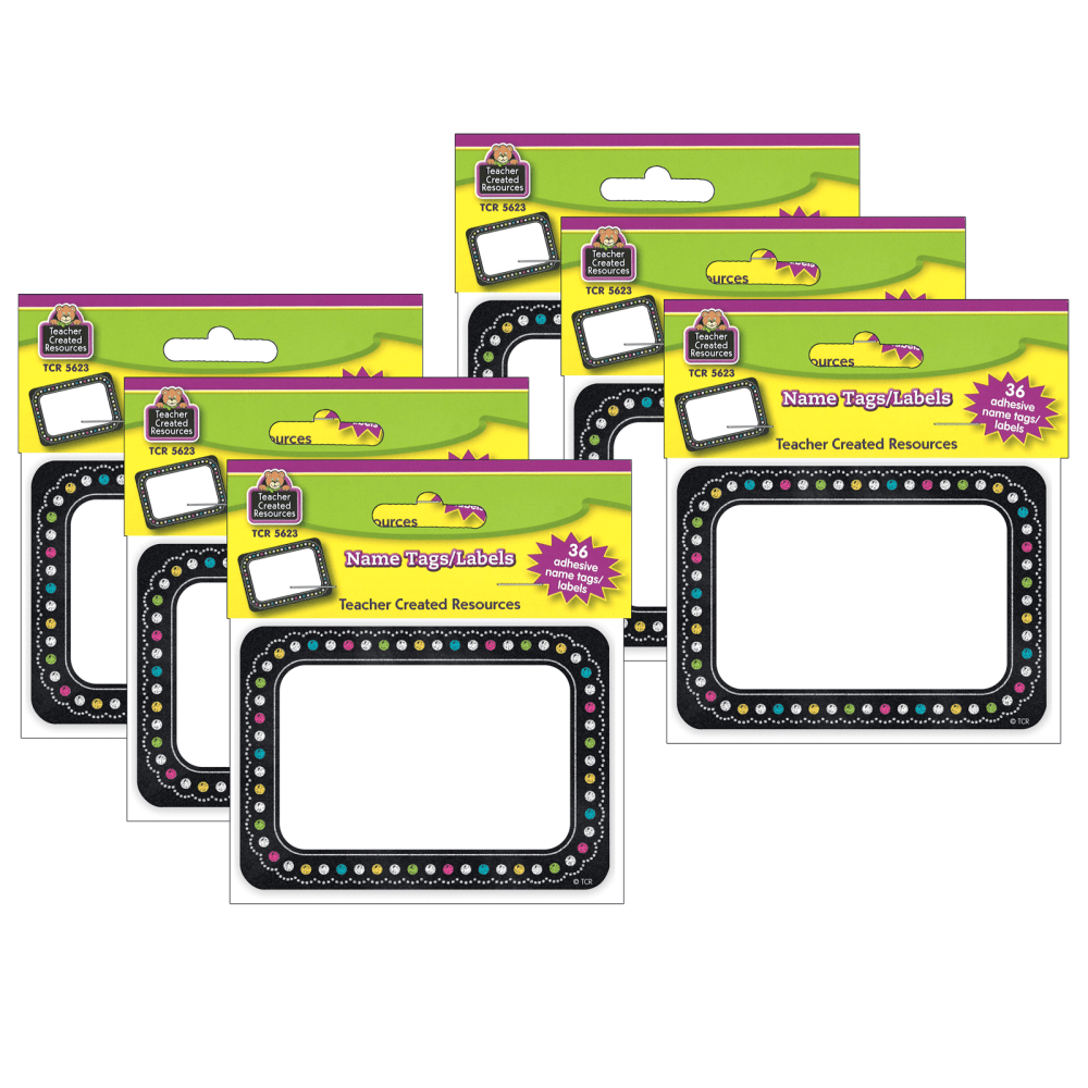Teacher Created Materials Name Tags, Chalkboard Brights, 2-1/2inH x 3-1/2inW, 36 Name Tags Per Pack, Set Of 6 Packs MPN:TCR5623-6