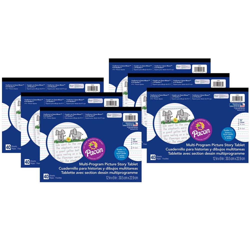 Pacon Multi-Program Handwriting Tablets, 9in x 12in, White, 40 Sheets Per Tablet, Pack Of 6 Tablets MPN:PAC2484-6