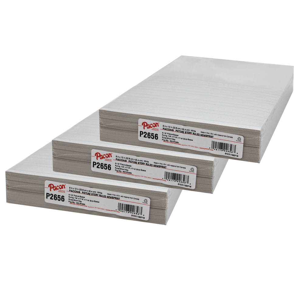 Pacon Newsprint Handwriting Paper, 9in x 12in, Ruled, White, 500 Sheets Per Pack, Set Of 3 Packs MPN:PAC2656-3