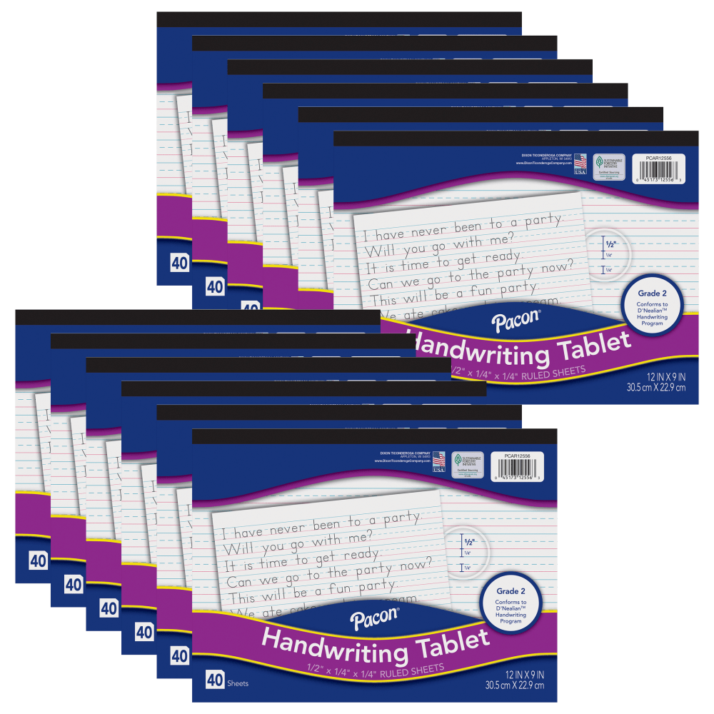 Pacon Handwriting Tablets, 9in x 12in, White, 40 Sheets Per Tablet, Pack Of 12 Tablets MPN:PACCAR12556-12