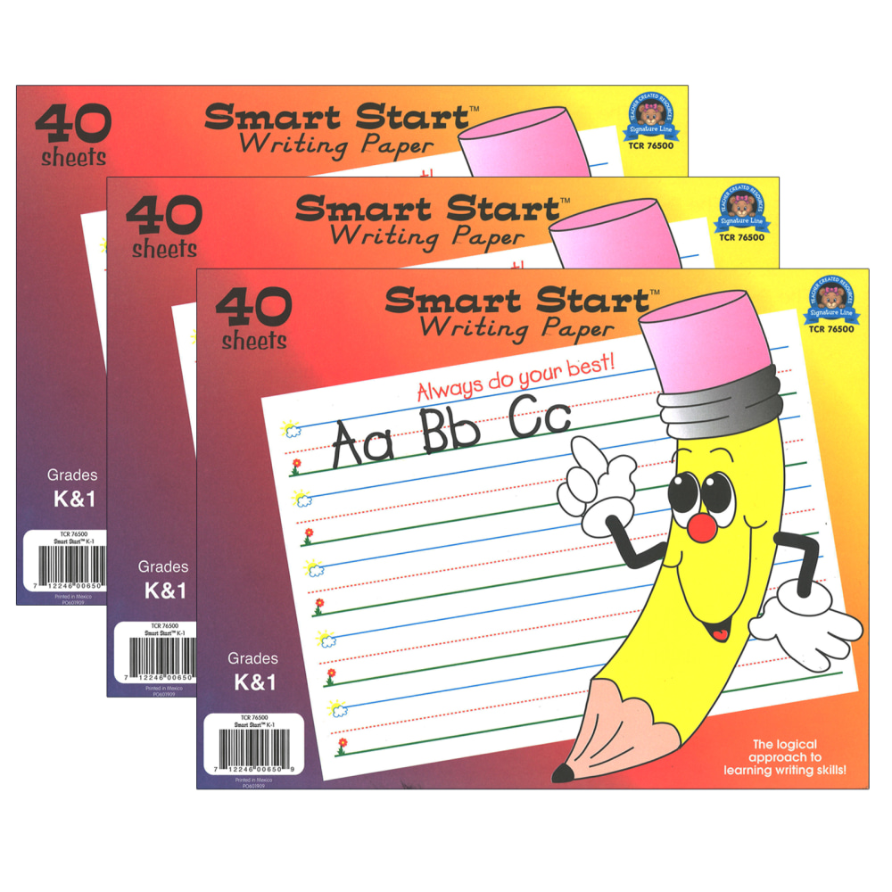 Teacher Created Resources Smart Start K-1 Writing Paper Tablets, Letter Size, 40 Sheets Per Tablet, Pack Of 3 Tablets MPN:TCR76500-3