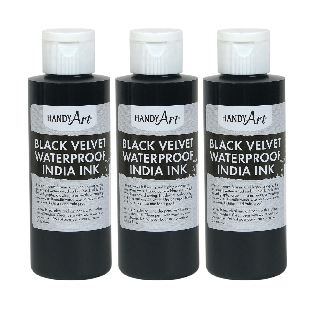 Handy Art Velvet India Ink, 4 Oz, Black, Pack Of 3 Bottles MPN:RPC410000-3