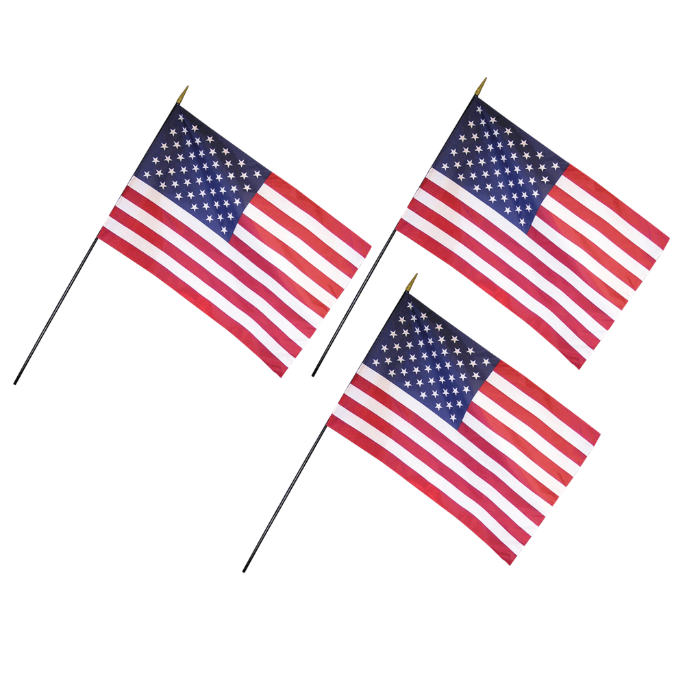 Annin and Company U.S. Classroom Flags With Staffs, 12in x 18in, Pack Of 3 Flags MPN:ANN042800-3