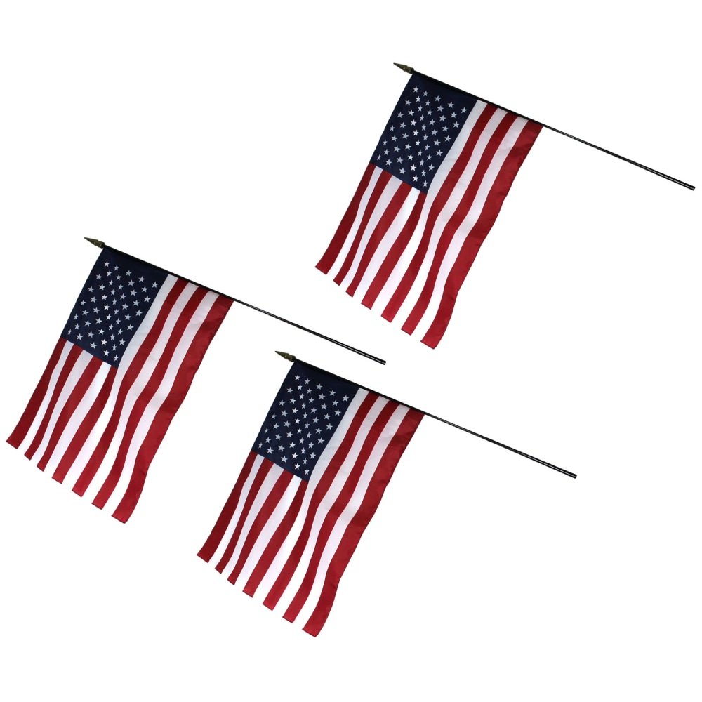 Annin and Company U.S. Classroom Flags With Staffs, 16in x 24in, Pack Of 3 Flags MPN:ANN042900-3