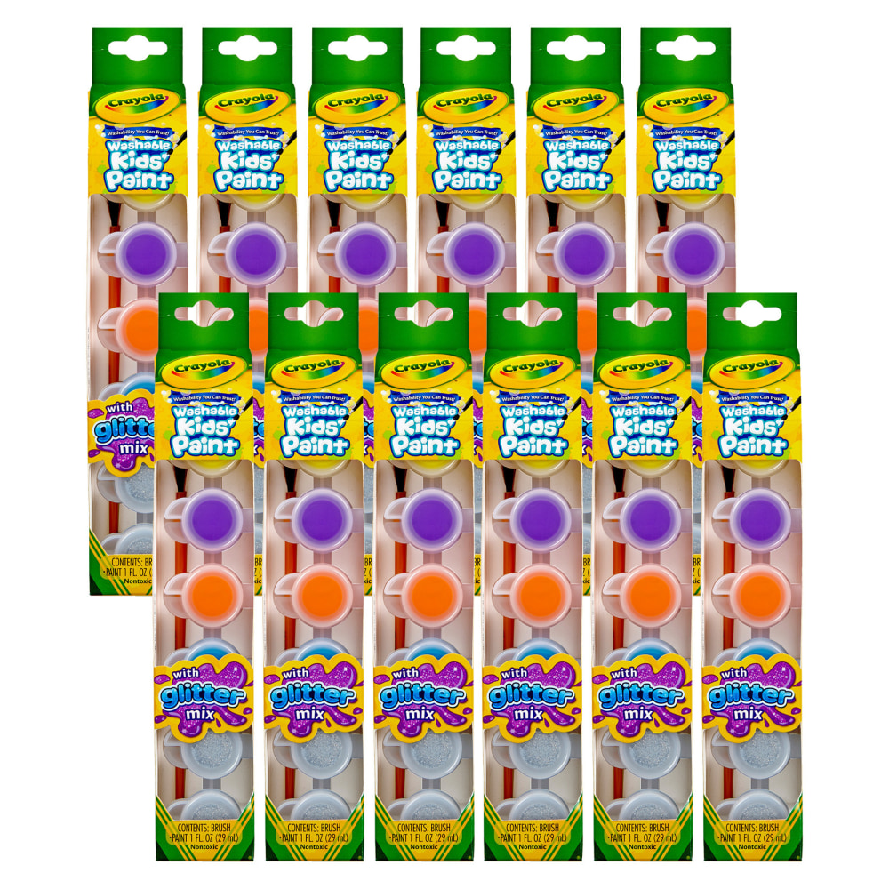 Crayola Washable Kids Paint Pots, Glitter Effects, 6 Pots Per 1oz Pack, Bundle Of 12 Packs MPN:BIN540100-12