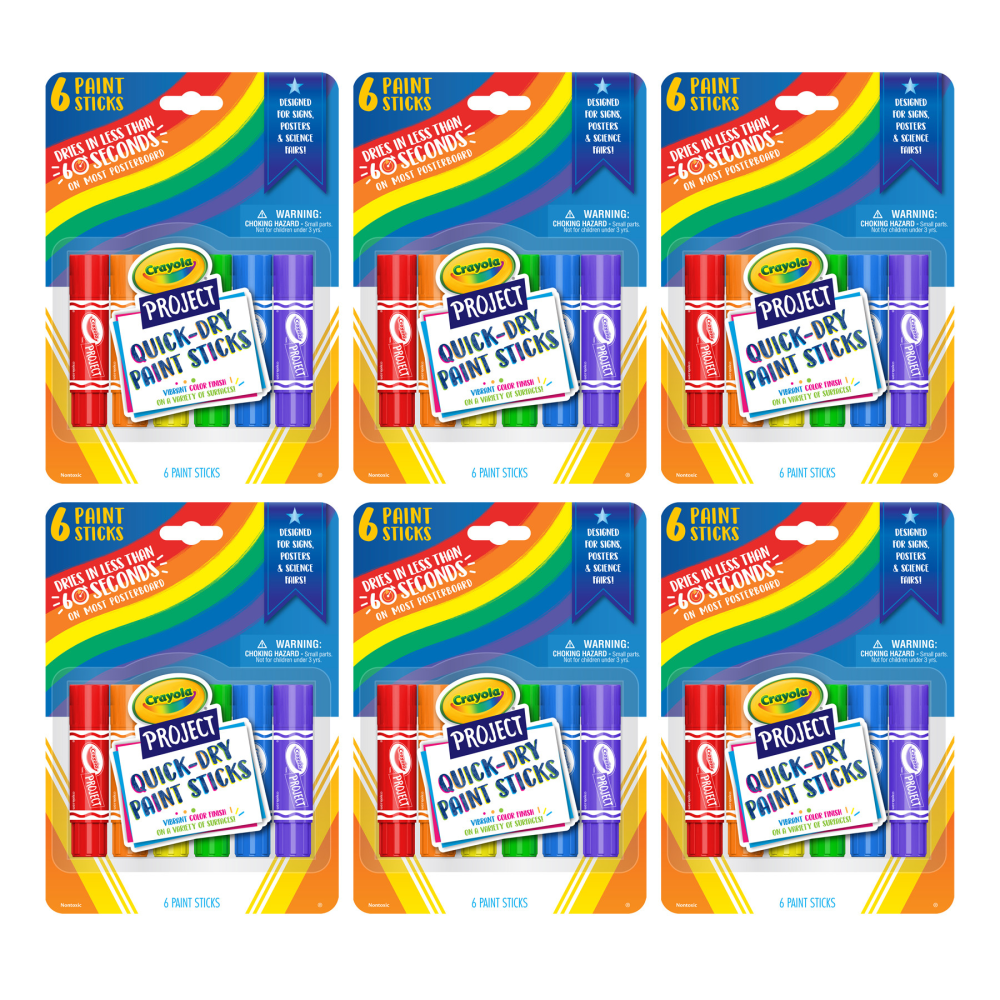Crayola Project Quick Dry Paint Sticks, 3-1/2in, Assorted Colors, 6 Sticks Per Pack, Bundle Of 6 Packs MPN:BIN541070-6