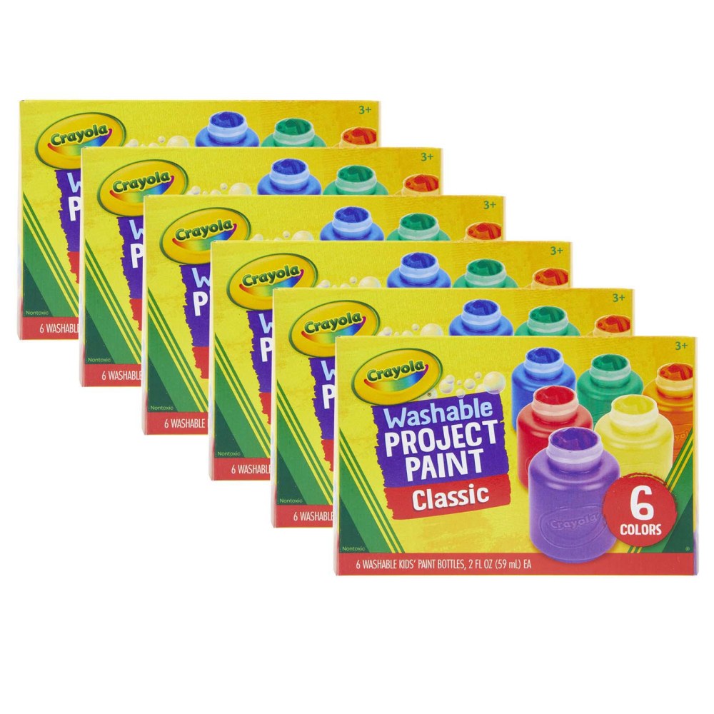 Crayola Washable Project Paint, 2 Oz, Assorted Colors, 6 Bottles Per Box, Set Of 6 Boxes MPN:BIN541204-6