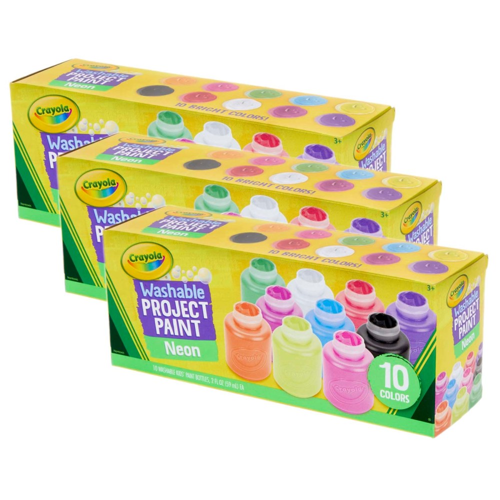 Crayola Neon Paint Sets, 2 Oz, Neon Colors, 10 Bottles Per Set, Pack Of 3 Sets MPN:BIN542390-3