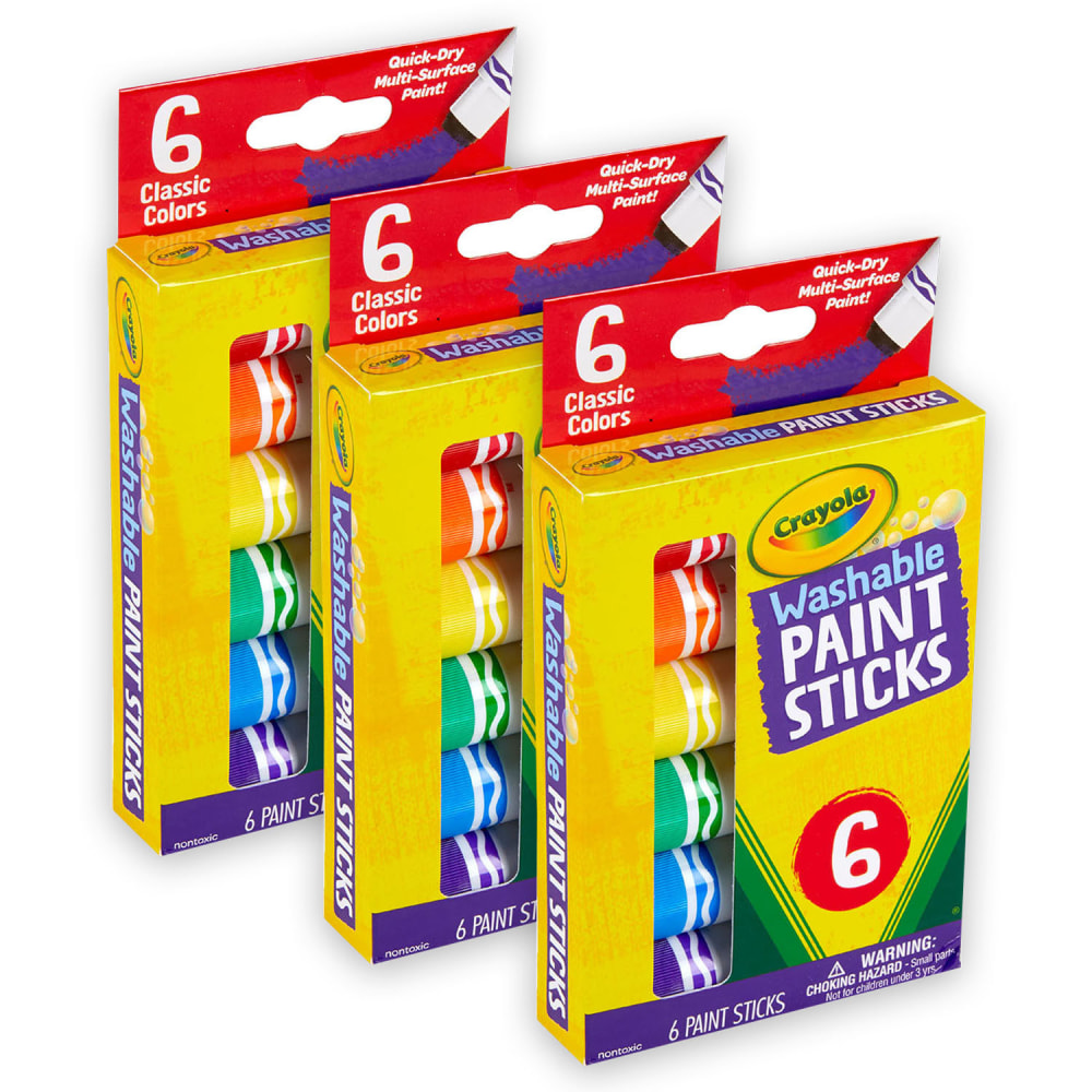 Crayola Washable Paint Sticks, 8 mL, Assorted, Pack Of 6 Paints, Set Of 3 Packs MPN:BIN546207-3
