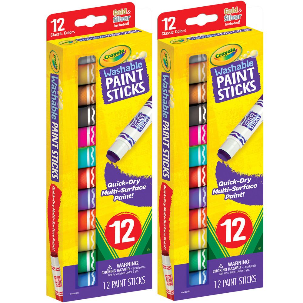 Crayola Washable Paint Sticks, 8 mL, Assorted, Pack Of 12 Paints, Set Of 2 Packs MPN:BIN546211-2