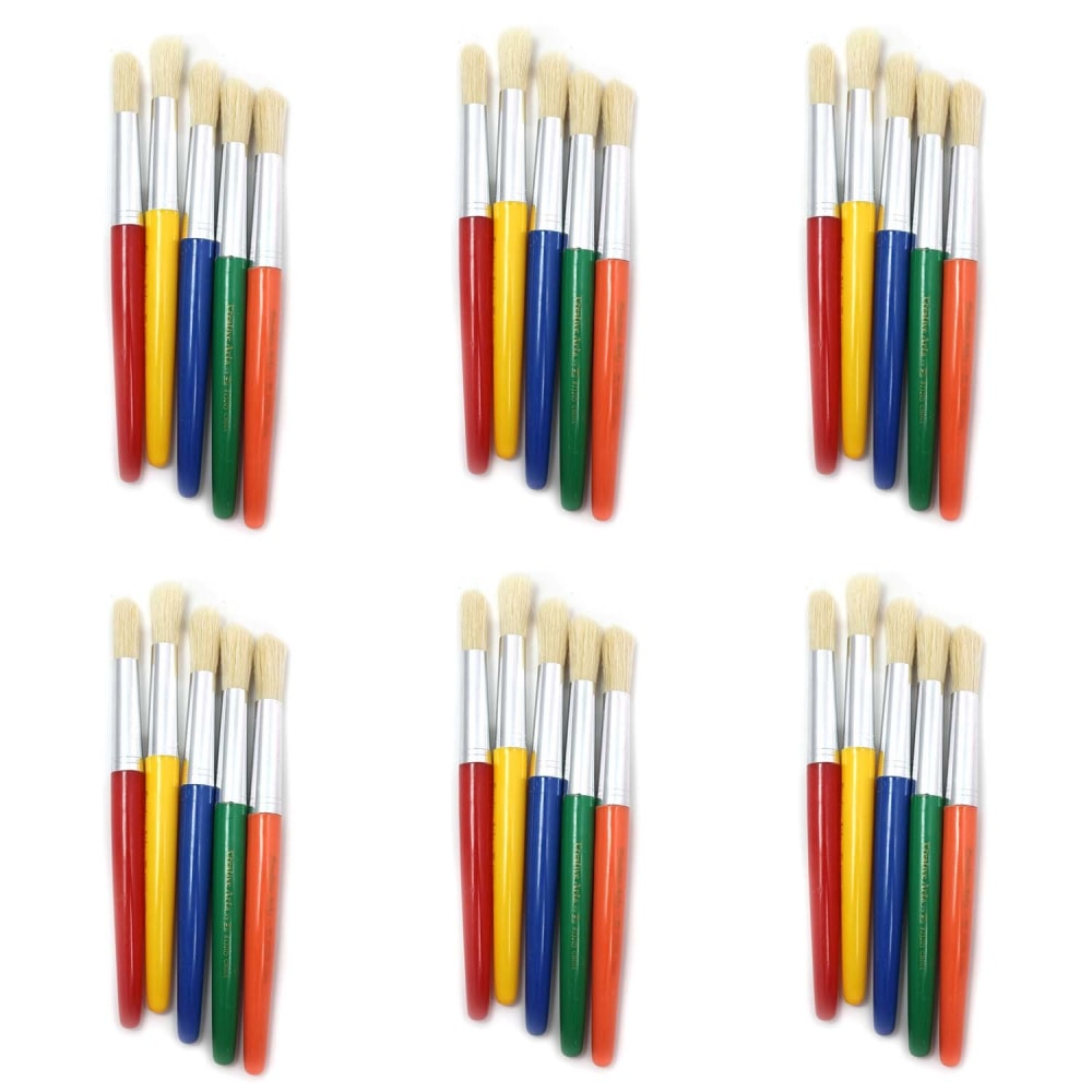 Charles Leonard Round Paint Brushes, Short Handle, Assorted Colors, 5 Per Pack, Set Of 6 Packs MPN:CHL73205-6