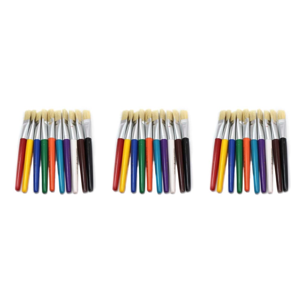 Charles Leonard Creative Arts Stubby Flat Brushes, 7-1/2in, Assorted Colors, 10 Brushes Per Pack, Set Of 3 Packs MPN:CHL73290-3