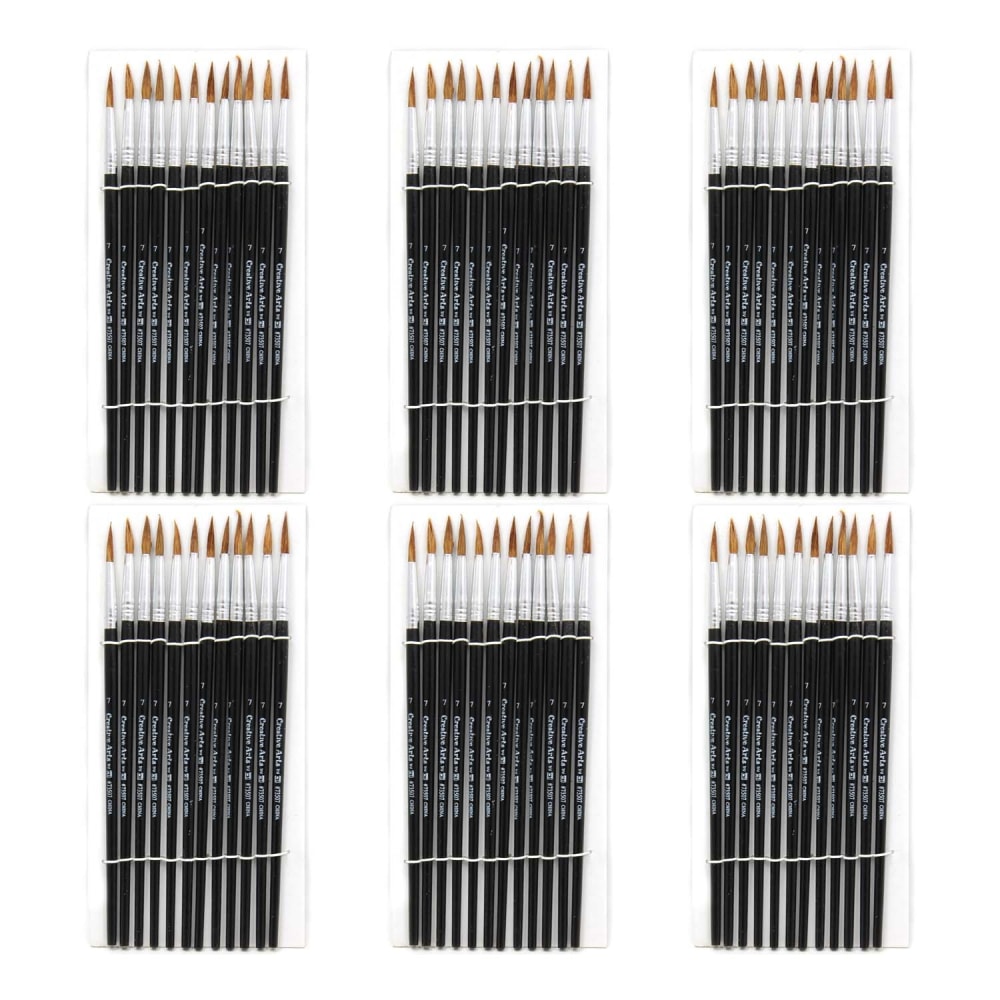 Charles Leonard Watercolor Paint Brushes, #7, 3/4in, Camel Hair/Black Handle, Set Of 12 Brushes, Pack Of 6 Sets MPN:CHL73507-6