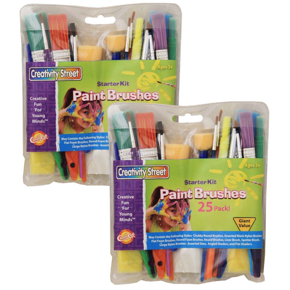 Creativity Street Starter Brush Assortment, Assorted Colors, 25 Brushes Per Pack, Set Of 2 Packs MPN:CK-5180-2