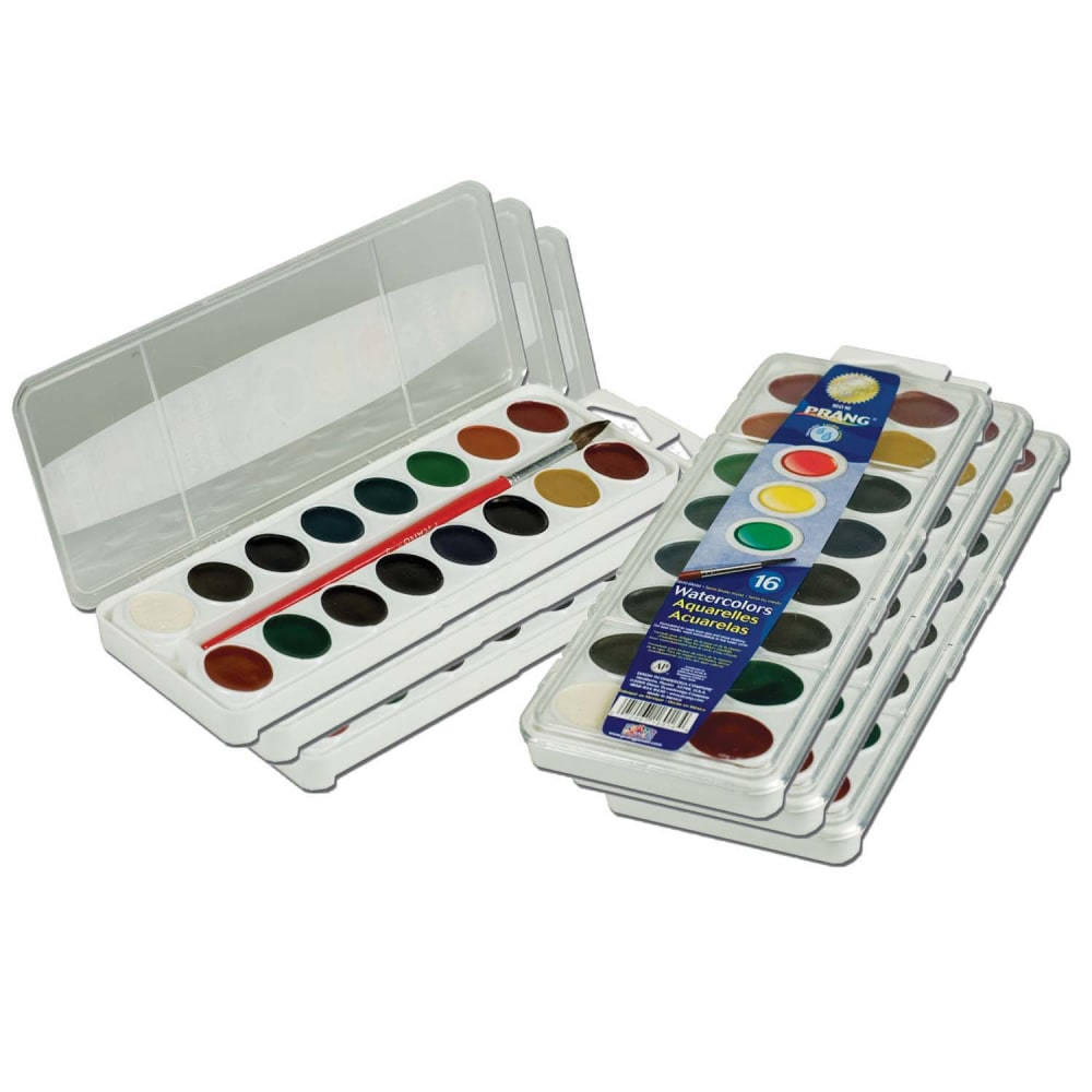 Prang Semi-Moist Washable Watercolor Sets, 1 Oz, Assorted Colors, 16 Colors Per Set, Pack Of 6 Sets MPN:DIX16016-6