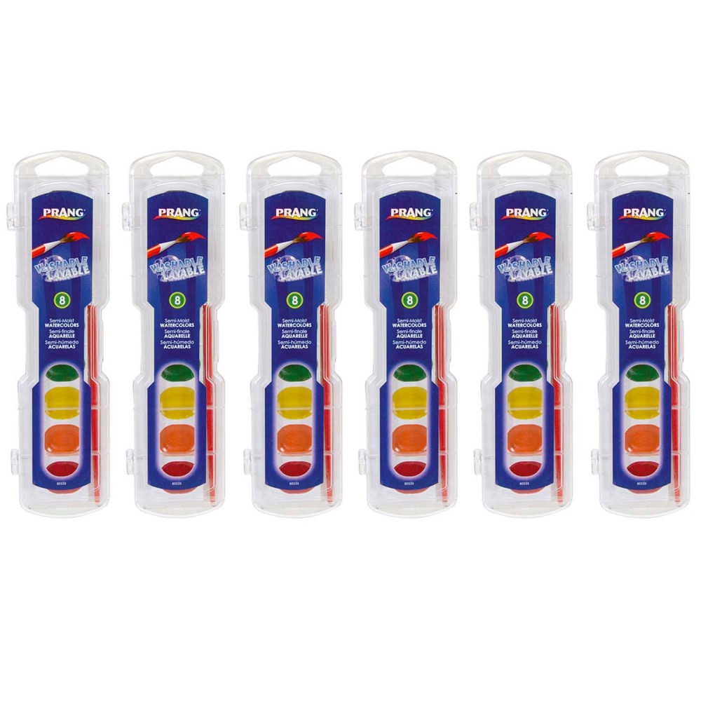 Prang Semi-Moist Washable Watercolor Sets, 8 Colors Per Set, Pack Of 6 Sets MPN:DIX80525-6