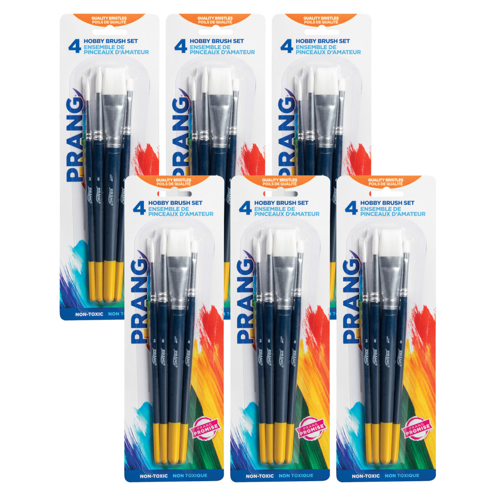 Prang Hobby Paint Brush Set, Assorted Sizes, Assorted Colors, 4 Brushes Per Set, Pack Of 6 Sets MPN:DIX94006-6