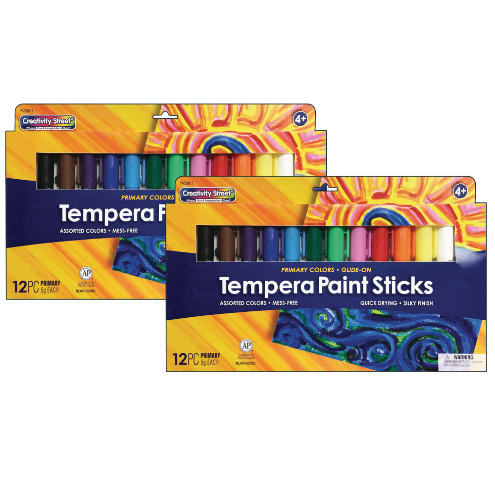 Creativity Street Glide-On Tempera Paint Sticks, 5 mL, Primary, Pack Of 12 Sticks, Set Of 2 Packs MPN:PACAC9911-2