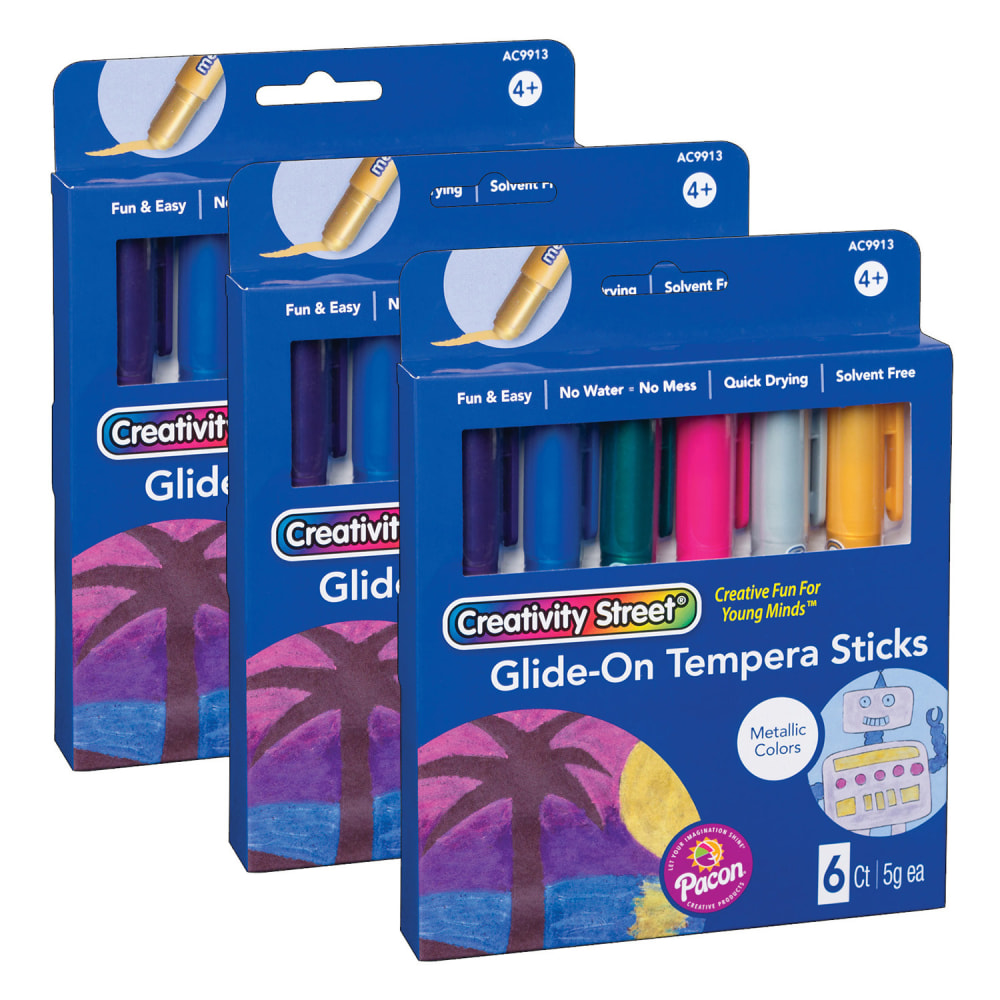 Creativity Street Glide-On Tempera Paint Sticks, 5 mL, Metallic, Pack Of 6 Sticks, Set Of 3 Packs MPN:PACAC9913-3