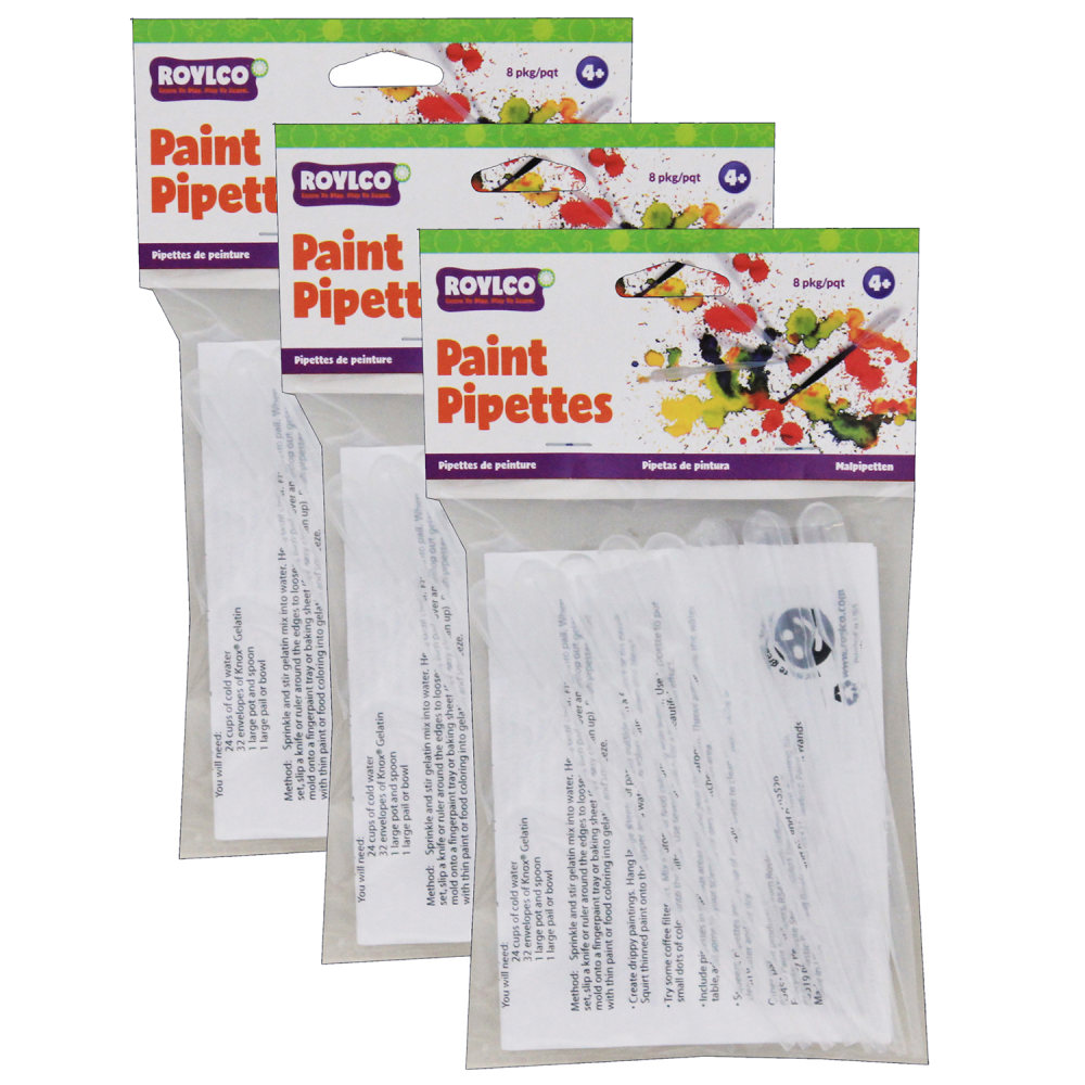 Roylco Paint Pipettes, 6in x 1/4in, Clear, 8 Pipettes Per Pack, Set Of 3 Packs MPN:R-5449-3
