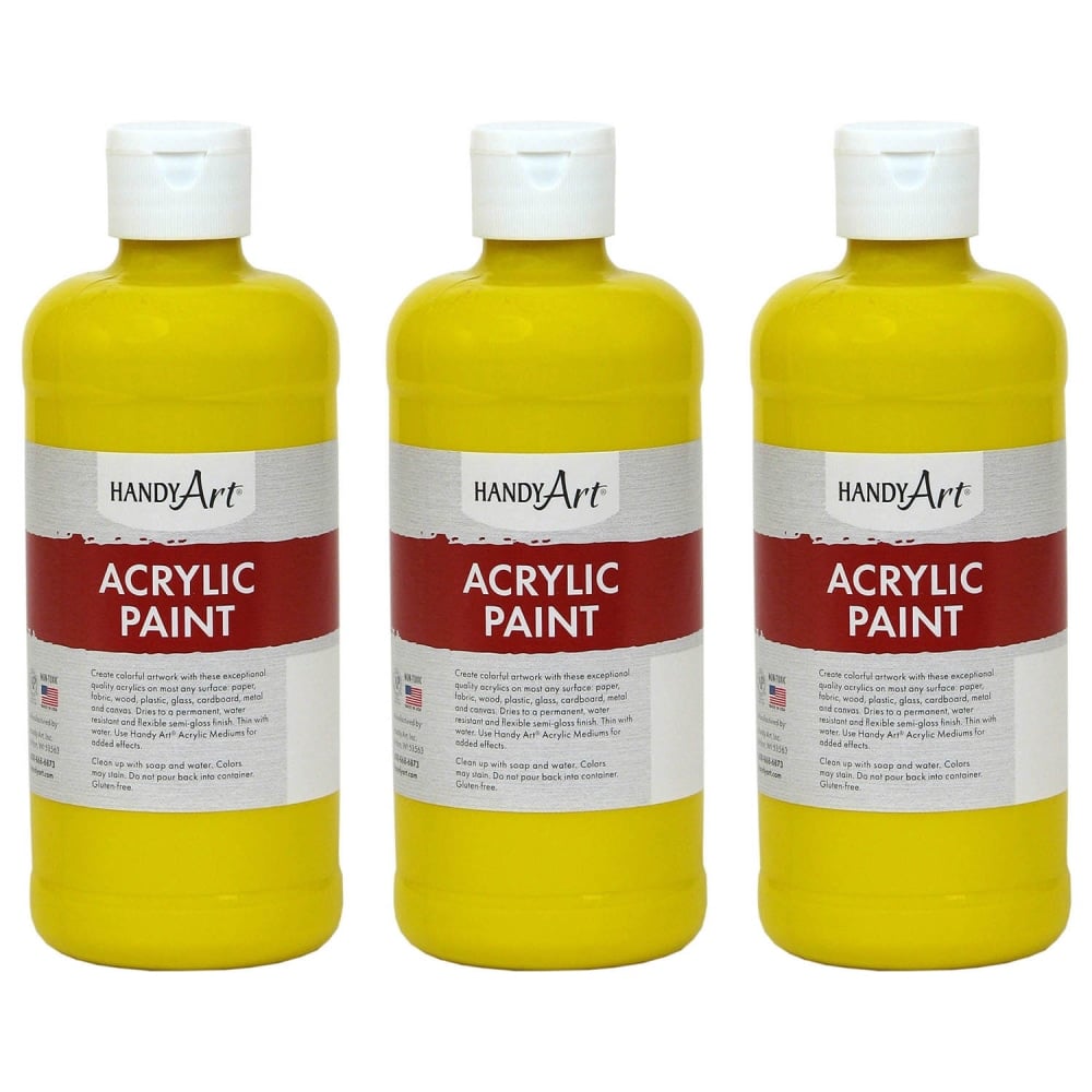 Handy Art Acrylic Paints, 16 Oz, Chrome Yellow, Pack Of 3 Paints MPN:RPC101010-3